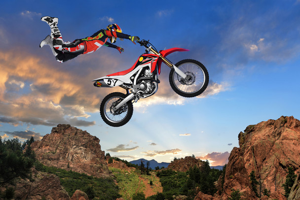Motocross Rider Freestyle Stunt Modern Decor for Room Bedroom Man Cave Playroom Dirt Bike Poster for Teens and Boy Room Decor Extreme Sports Wall Art Men Gift Cool Wall Art Print Poster 18x12
