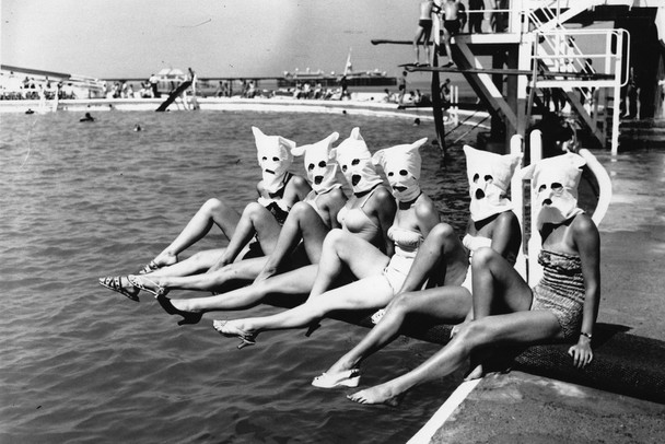 Masked Bathers Six Women On Diving Board in Masks Photo Photograph Cool Wall Decor Art Print Poster 18x12