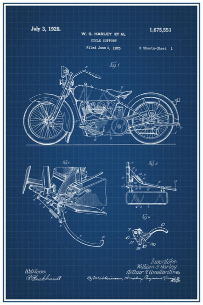 1928 Motorcycle Official Patent Blueprint Cool Huge Large Giant Poster Art 36x54