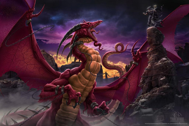 Unleashed Red Dragon Battle Chains Captive Tom Wood Fantasy Poster Fight Captured Cool Huge Large Giant Poster Art 54x36