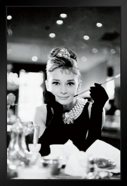 Audrey Hepburn Breakfast at Tiffanys Movie Black Wood Framed Poster 14x20