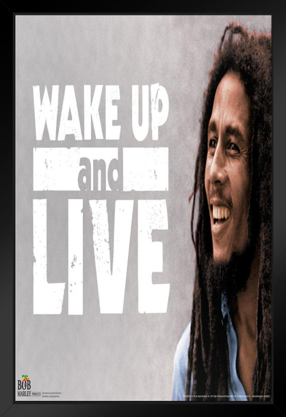 Bob Marley Wake Up And Live Jamaican Reggae Singer Song Writer Music Legend Icon Marijuana Weed Cannabis Room Dope Gifts Guys Propaganda Smoking Stoner Reefer Black Wood Framed Art Poster 14x20
