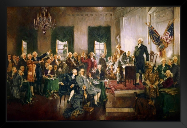 Signing Of The Constitution Howard Chandler Christy Historic Scene Painting USA America Founding Liberty Independence American Document Motivational Black Wood Framed Art Poster 20x14