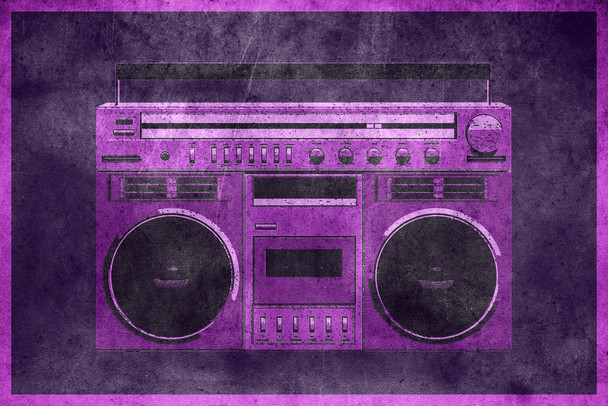 Pop Art Boombox Textured Purple Cool Wall Art Print Poster 12x18