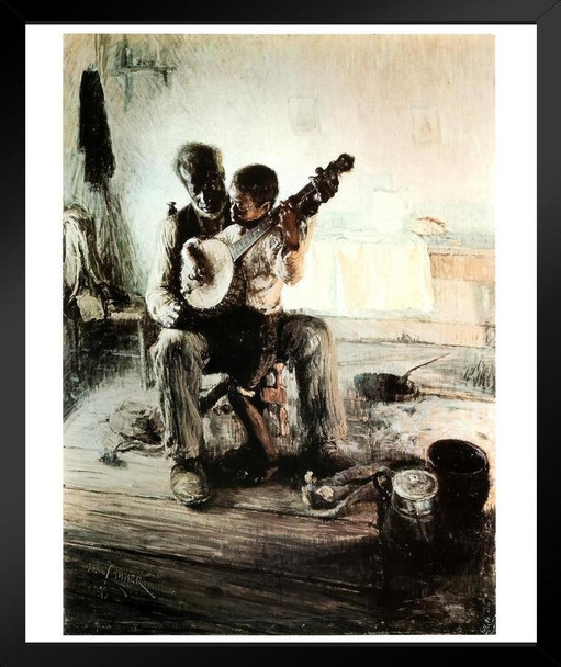 Henry Ossawa Tanner Banjo Lesson Poster 1893 Oil On Canvas Painting Man Teaching Boy To Play Banjo Musical Instrument Music Class Black Wood Framed Art Poster 14x20