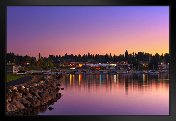 McCall and Payette Lake Idaho at Sunset Photo Black Wood Framed Art Poster 20x14