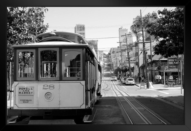 Cable Car in San Francisco California Black and White B&W Photo Black Wood Framed Art Poster 20x14