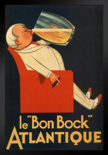Le Bon Bock Atlantique Vintage French Good Beer Liquor Mug Advertisement France Brewery Liquor Ad Drinking Cigar Black Wood Framed Art Poster 14x20