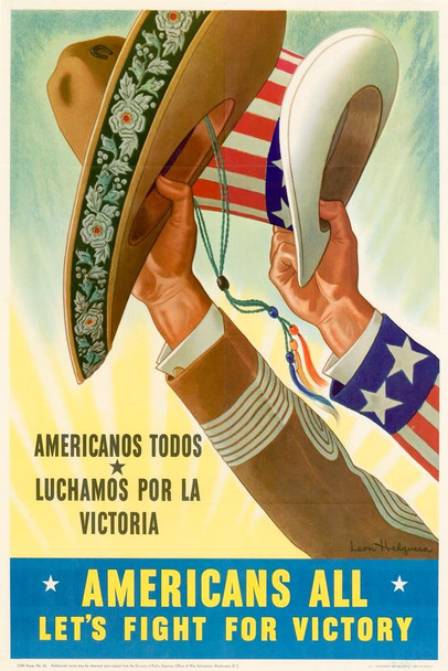 Americans All Lets Fight For Victory Americanos Todos World War II Propaganda WPA Cool Wall Decor Art Print Poster 24x36
