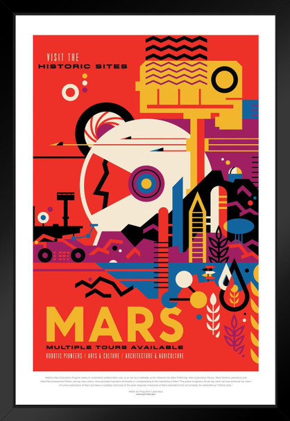 Mars Visit Historic Sites NASA Space Travel Solar System Science Kids Map Galaxy Classroom Chart Earth Pictures Outer Planets Hubble Astronomy Milky Way Moon Black Wood Framed Art Poster 14x20