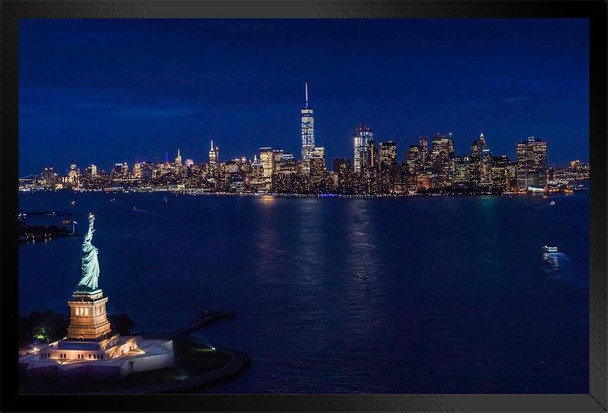New York City Statue Of Liberty Manhattan WTC Photo Black Wood Framed Art Poster 20x14