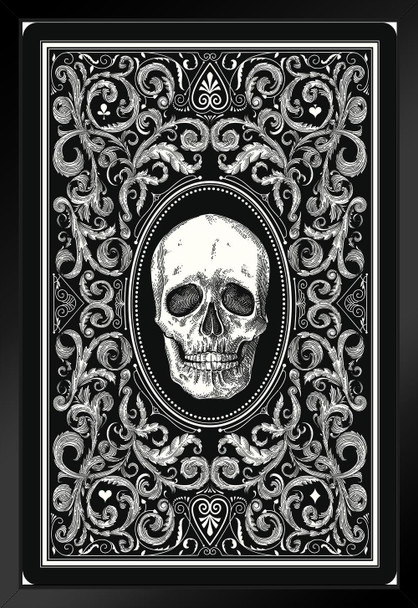 Human Skull Playing Card Design Art Print Black Wood Framed Poster 14x20