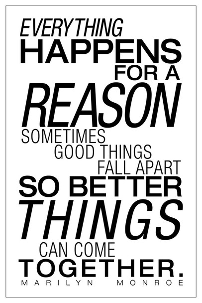 Everything Happens For A Reason White Marilyn Monroe Famous Motivational Inspirational Quote Cool Wall Art Print Poster 12x18