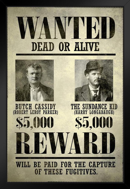 Wanted Butch Cassidy The Sundance Kid Art Print Black Wood Framed Poster 14x20