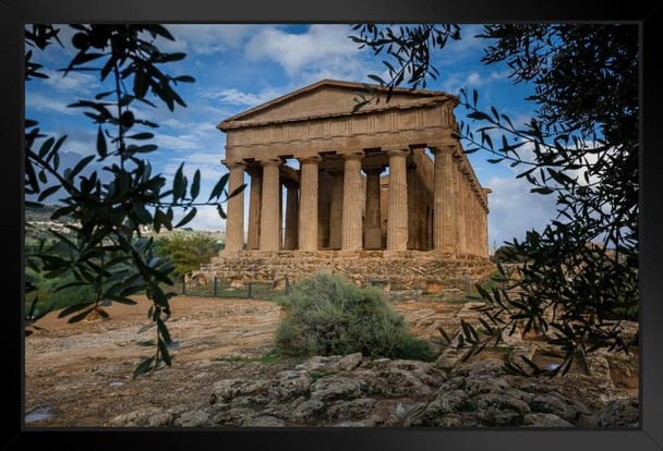 Valley of the Temples Agrigento Sicily Italy Photo Art Print Black Wood Framed Poster 20x14