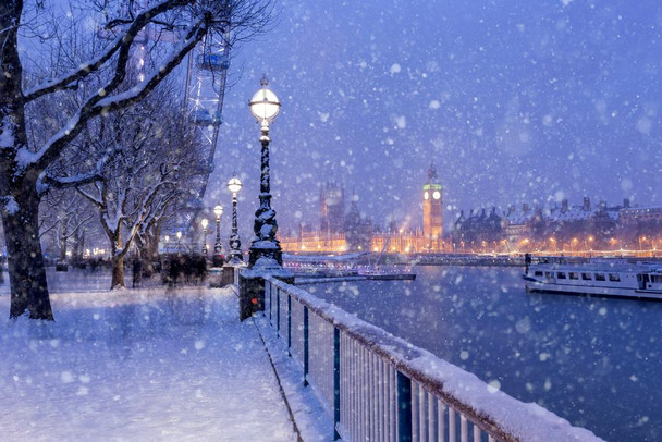 Snowing on Jubilee Gardens in London at Dusk Photo Art Print Cool Huge Large Giant Poster Art 54x36