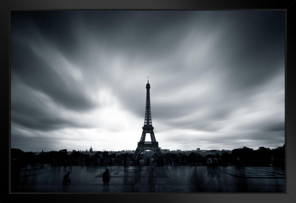 Eiffel Tower Seen From The Trocadero in Paris France Black and White Photo Art Print Black Wood Framed Poster 20x14