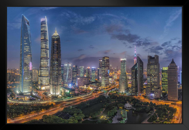 Lujiazui City Financial Center Downtown Buildings Shanghai China Photo Photograph Black Wood Framed Art Poster 20x14