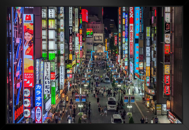 Kabukicho Lights Shinjuku District Tokyo Japan Photo Black Wood Framed Art Poster 20x14