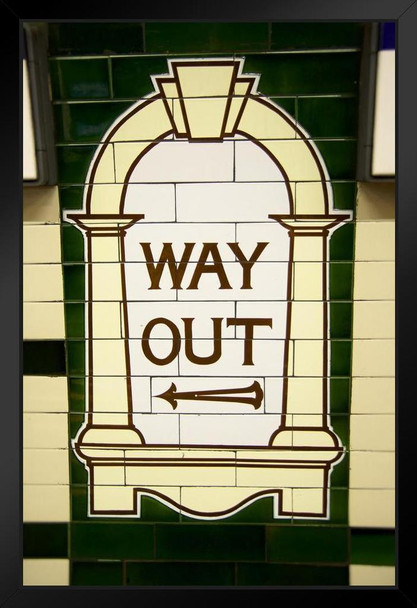 Way Out London Underground Exit Sign Wall Tiles Black Wood Framed Art Poster 14x20