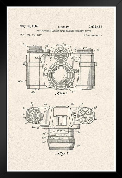 Sauer Vintage Camera 1962 Official Patent Diagram Black Wood Framed Art Poster 14x20