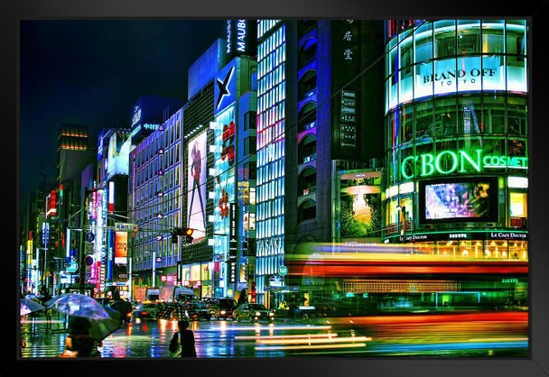 Ginza in the Rain Chuo Tokyo Japan Photo Art Print Black Wood Framed Poster 20x14