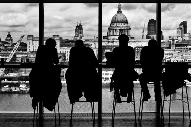 St Pauls Cathedral and London Skyline Through Window Black and White Photo Photograph Cool Wall Decor Art Print Poster 36x24