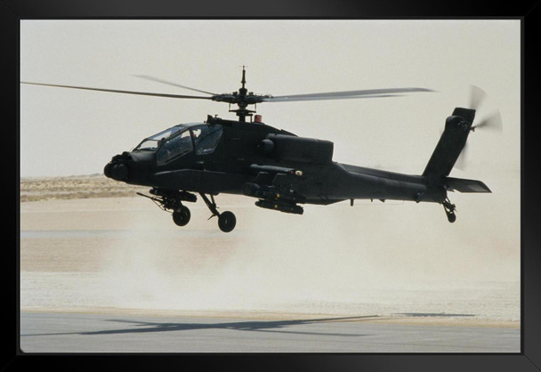 Military AH 64 Apache Attack Combat Helicopter Landing Photo Photograph Black Wood Framed Art Poster 20x14