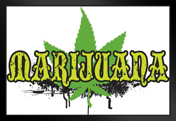 Marijuana Grunge Graphic Art Print Black Wood Framed Poster 20x14