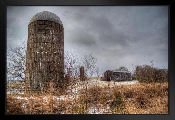 Silos in December Photo Photograph Black Wood Framed Art Poster 20x14