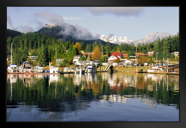 Auke Bay Boat Harbor Juneau Alaska Photo Art Print Black Wood Framed Poster 20x14