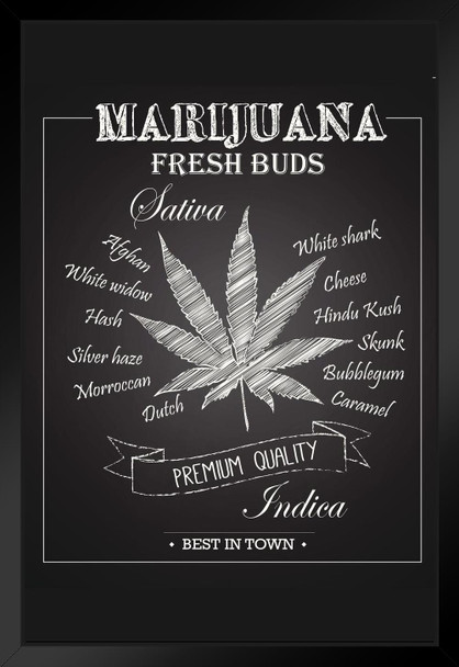 Marijuana Fresh Buds Premium Quality Chalkboard Art Print Black Wood Framed Poster 14x20