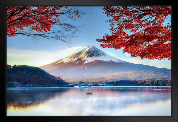 Mount Fuji Honshu Island Japan in Autumn Photo Black Wood Framed Art Poster 20x14