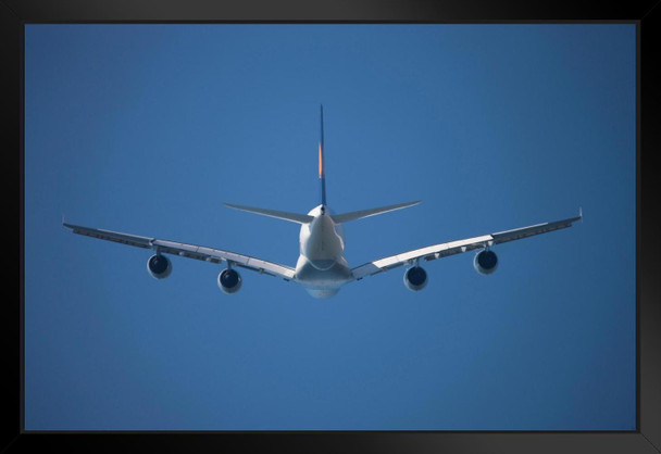 Airbus A380 Flying in Sky Mid Air From Behind Photo Art Print Black Wood Framed Poster 20x14