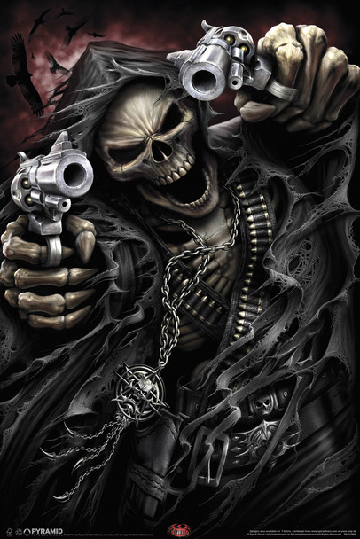 Spiral Assassin Grim Reaper With Guns Revolvers Skeleton Death Fantasy Horror Biker Cool Wall Decor Art Print Poster 12x18