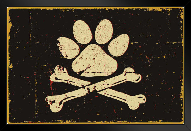 Doggy Roger Paw Print Pirate Flag Art Print Black Wood Framed Poster 20x14