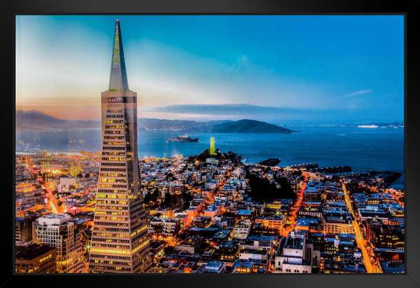 San Francisco California Blue Hour Skyline Photo Art Print Black Wood Framed Poster 20x14