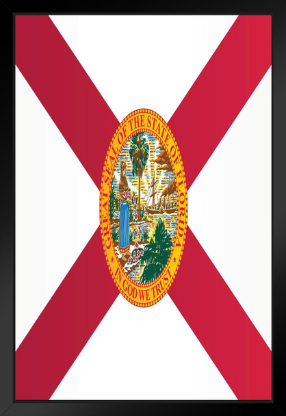 Florida State Flag Official Seal of Florida In God We Trust Black Wood Framed Art Poster 14x20