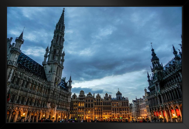 Brussels Town Hall and Bread House in Grand Place Photo Art Print Black Wood Framed Poster 20x14