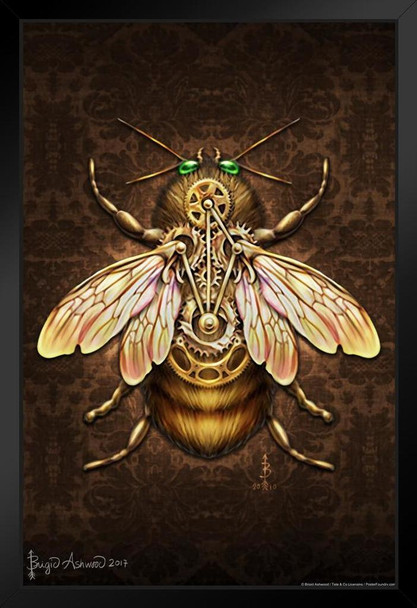 Steampunk Bee by Brigid Ashwood Insect Wall Art Bumble Bee Print Bumblebee Pictures Wall Decor Insect Art Bee Decor Insect Poster Black Wood Framed Art Poster 14x20
