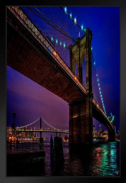 Brooklyn Bridge Twilight by Chris Lord Photo Art Print Black Wood Framed Poster 14x20