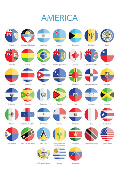 Flags of North Central and South America Country World Classroom Reference Educational Teacher Learning Homeschool Chart Display Supplies Teaching Aide Cool Huge Large Giant Poster Art 36x54