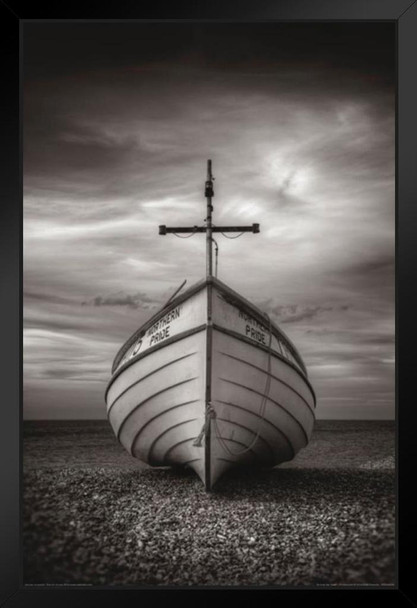Rod Edwards In God We Trust Boat With Cross Dry Lakebed Inspirational Thick Cardstock Black Wood Framed Art Poster 14x20