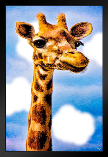 Gertrude Giraffe by Chris Lord Giraffe Poster Giraffe Wall Art Giraffe Pictures for Wall Giraffe Decor Giraffe Standing Safari Wall Pictures Cute Prints for Wall Black Wood Framed Art Poster 14x20