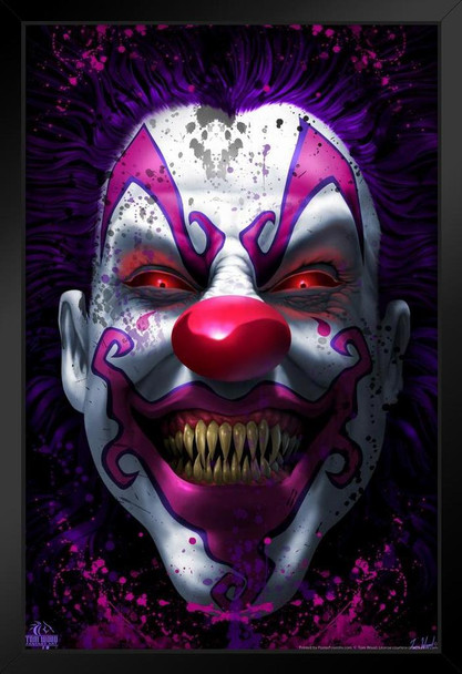Keep Smiling Scary Clown Horror Tom Wood Fantasy Art Spooky Scary Halloween Decorations Black Wood Framed Art Poster 14x20