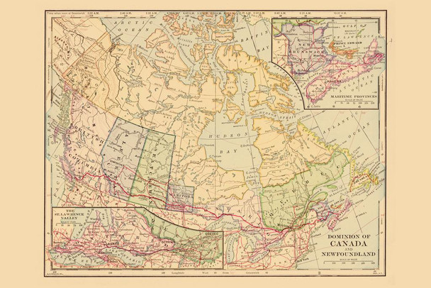 Dominion of Canada and New Foundland 1898 Antique Style Map Cool Huge Large Giant Poster Art 54x36