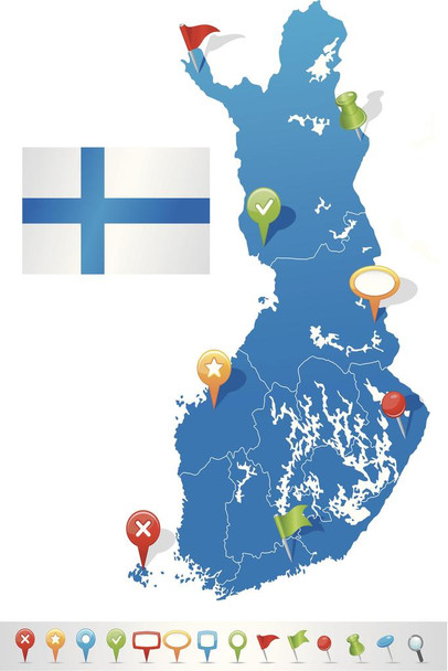 Map of Finland with Flag and Navigation Icons Travel World Map with Icons in Detail Map Posters for Wall Map Art Wall Decor Geographical Illustration Travel Cool Huge Large Giant Poster Art 36x54