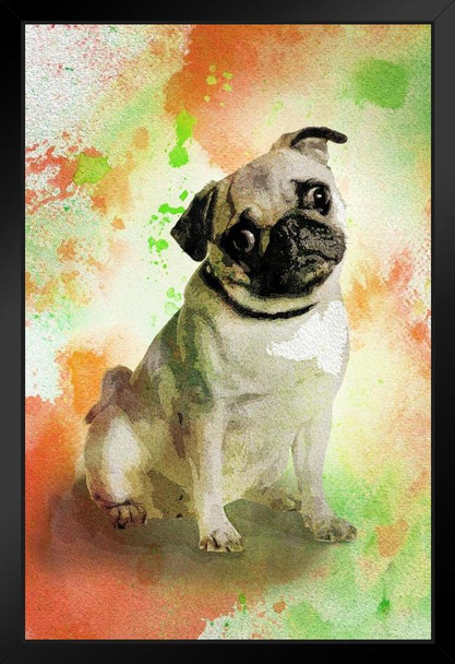 Dogs Pugs Painting Watercolor Splash Dog Posters For Wall Funny Dog Wall Art Dog Wall Decor Dog Posters For Kids Bedroom Animal Wall Poster Cute Animal Posters Black Wood Framed Art Poster 14x20
