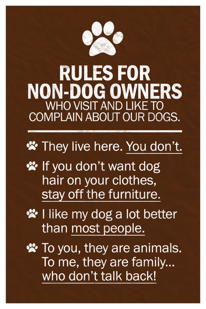 Dogs Rules For Non Dog Owners Cool Wall Art Print Poster 12x18