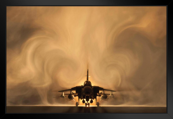 Panavia Tornado Combat Aircraft Warplane Backlit Smoke Photo Photograph Black Wood Framed Art Poster 20x14